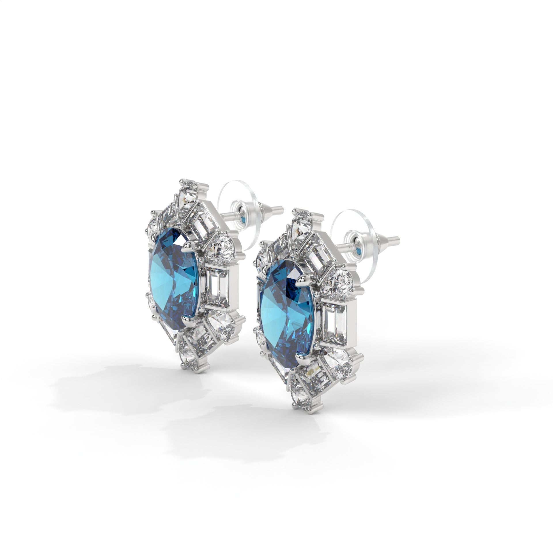 Celestia Aqua Halo Stud Earrings