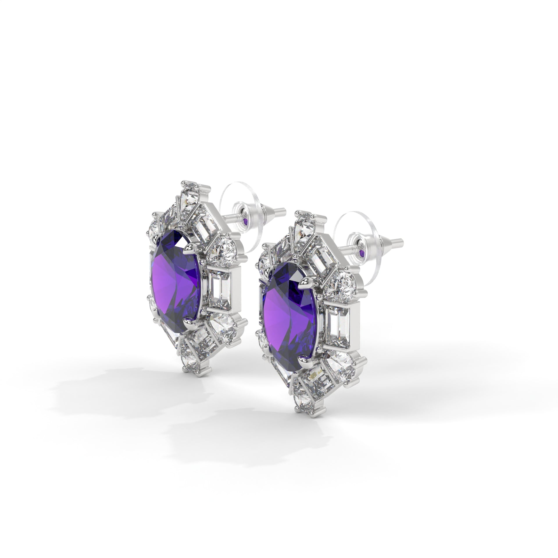 Celestia Amethyst Halo Stud Earrings