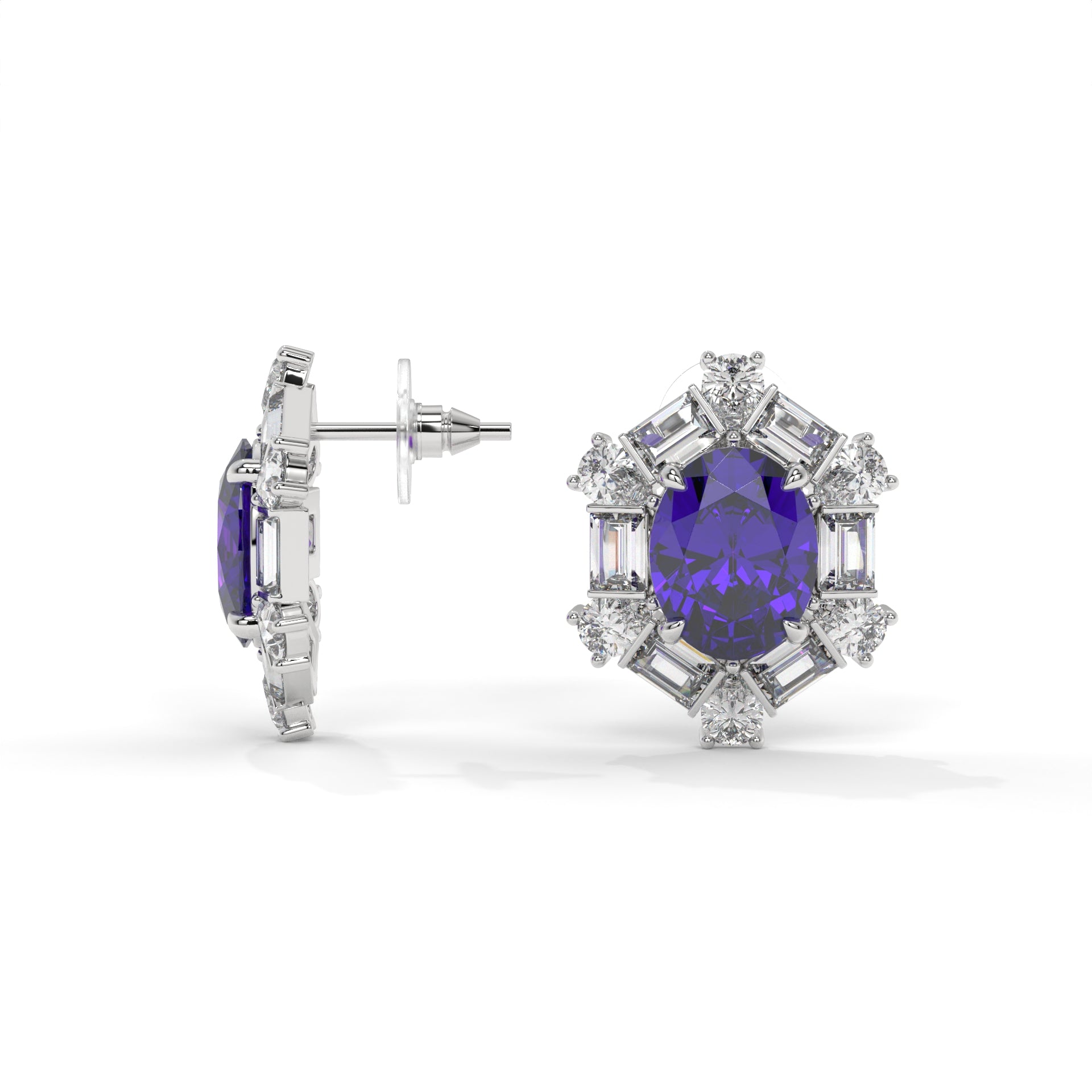Celestia Amethyst Halo Stud Earrings