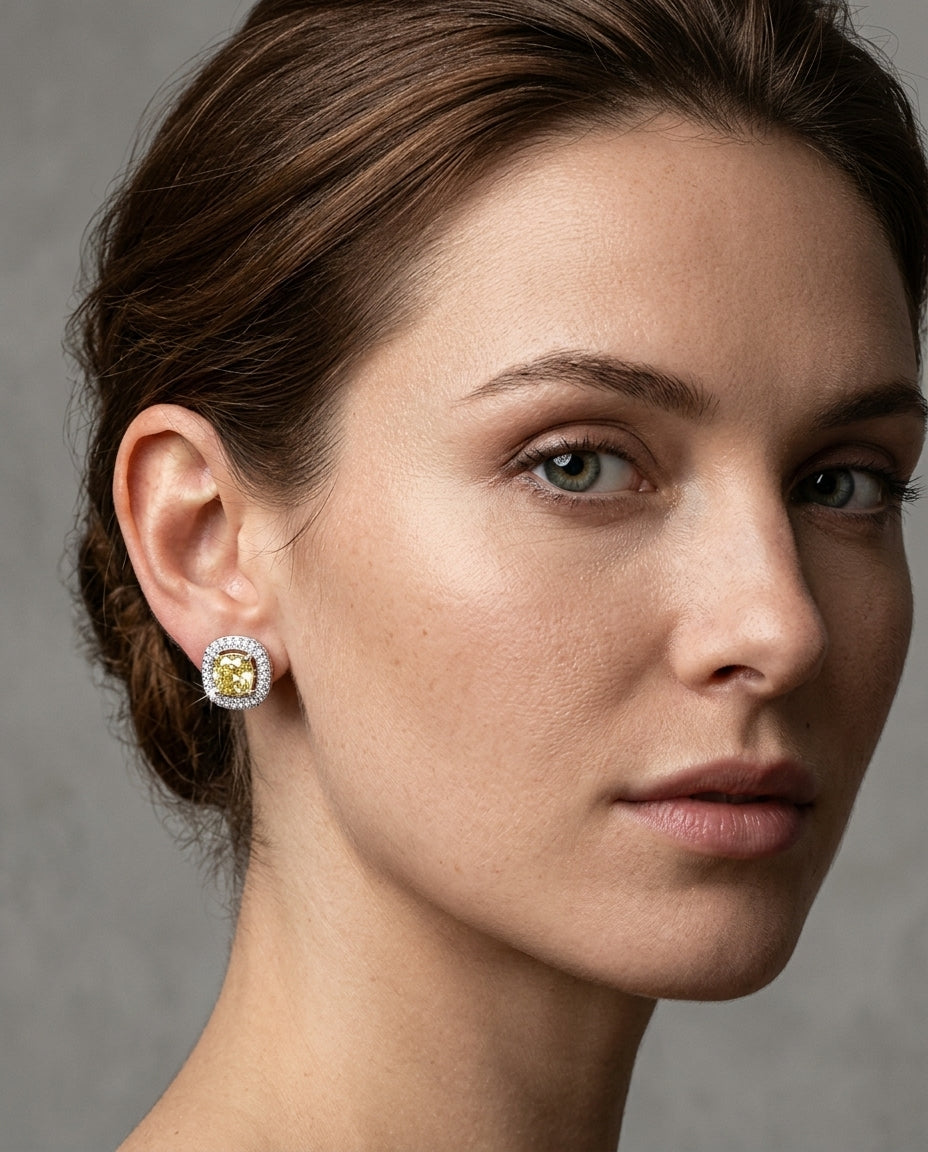 Solara Yellow Halo Stud Earrings