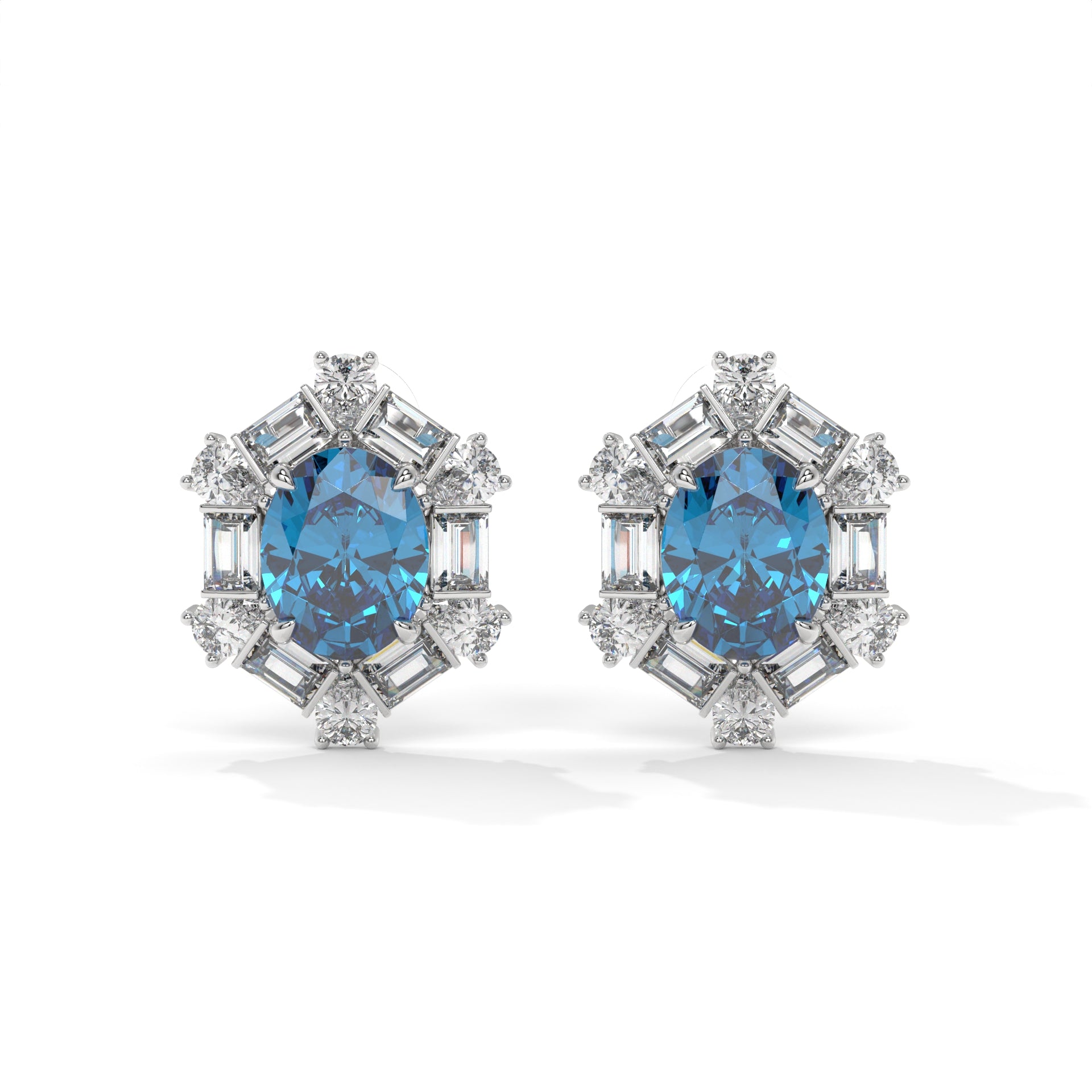 Celestia Aqua Halo Stud Earrings