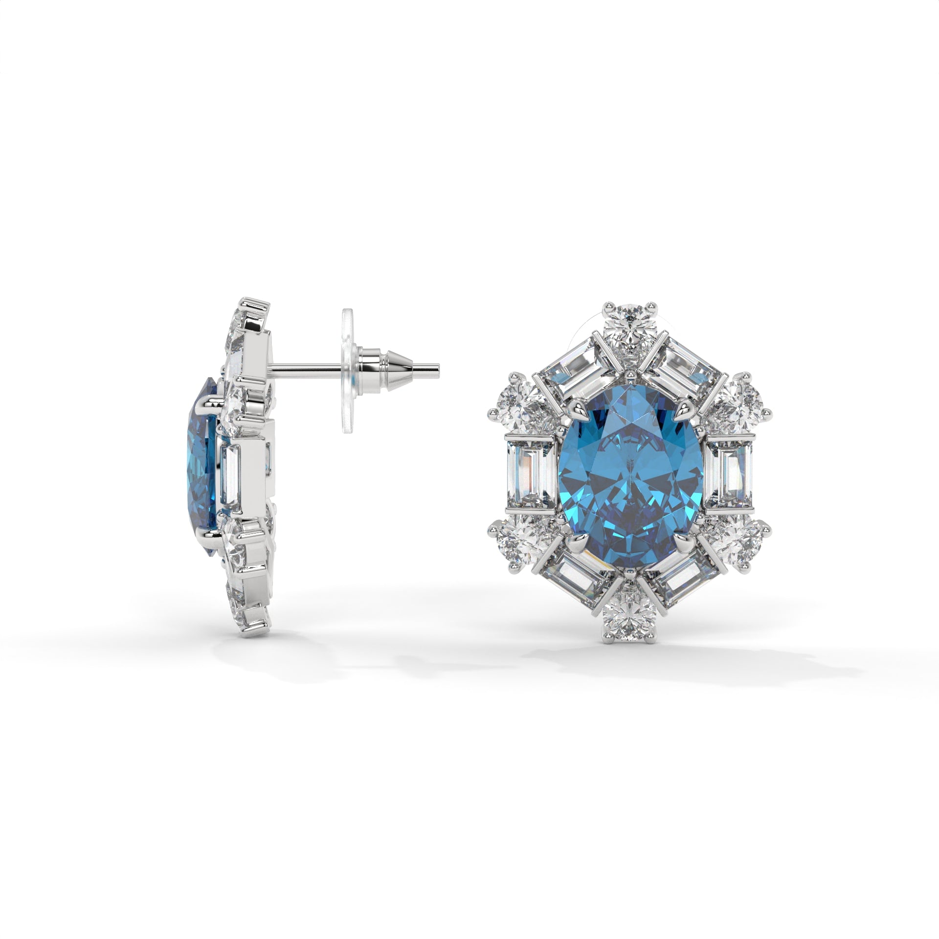 Celestia Aqua Halo Stud Earrings